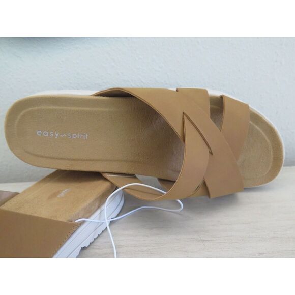 Easy Spirit Women's Sz 10M Tan Woven Leather Cushiony Slide-On Wedge Sandals - Picture 5 of 10